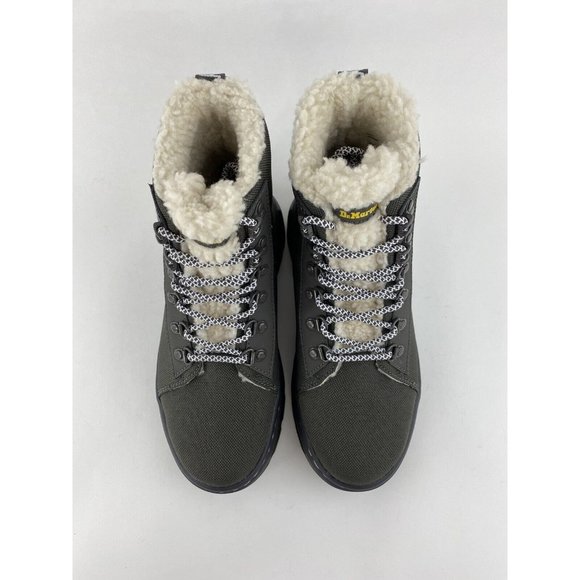 Dr Martens Combs FL Gunmetal Gray Women's Boots Faux Fur Lined Lace Up - Picture 7 of 10